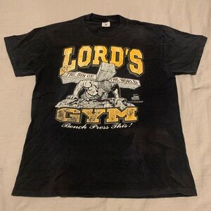 Lords Gym shirt Delta Black Tee with Yellow Graphic Size L